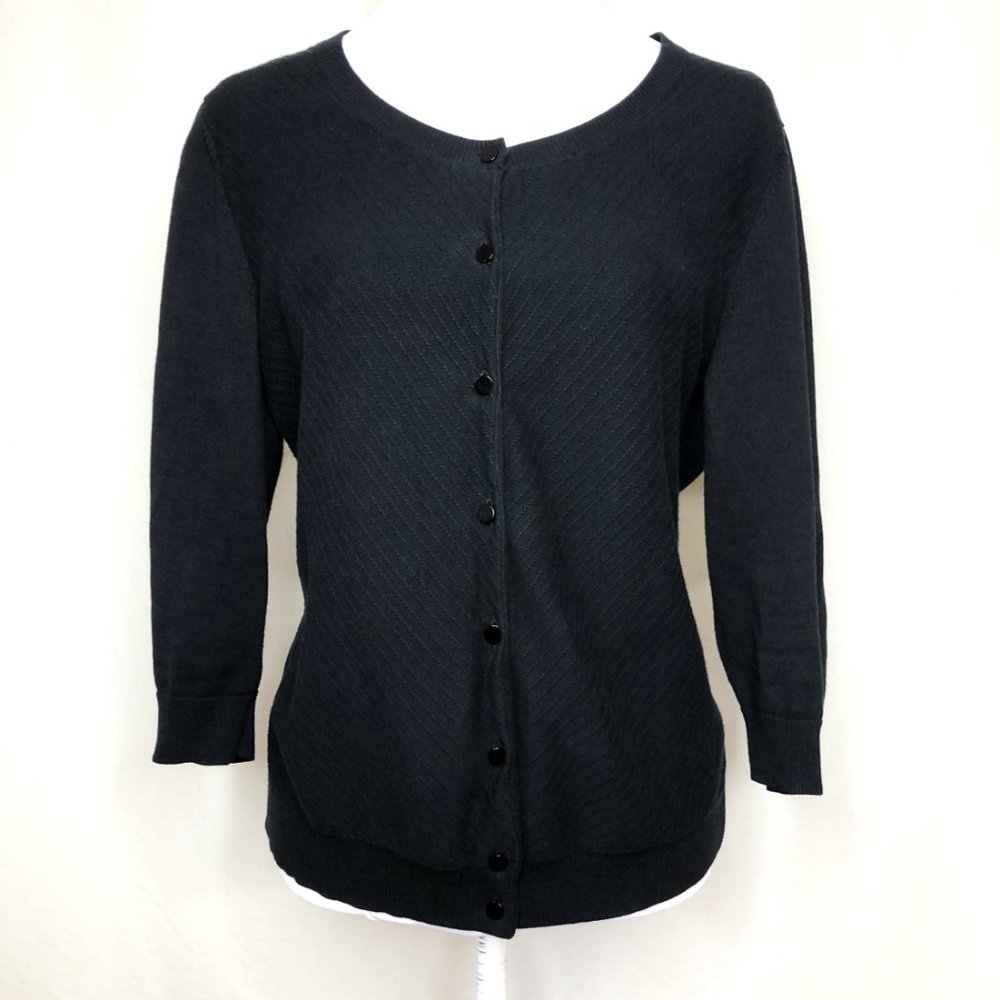 Talbot's Black Button Down Cardigan 3/4 Sleeve XLP